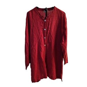 Mosaic XL Lagen Look Tunic Boxy Oversized Red Checkered Pearl Buttons USA